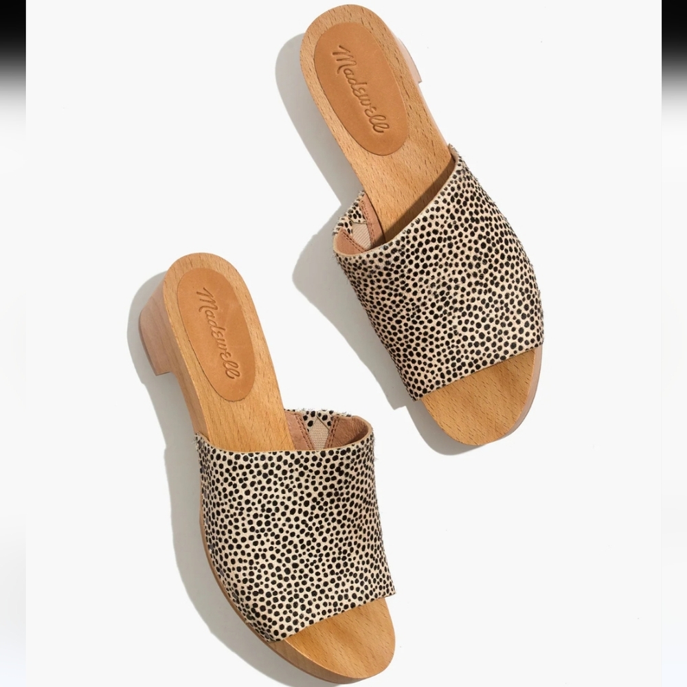 Madewell Cream and Black Speckled Leather Slide Clogs